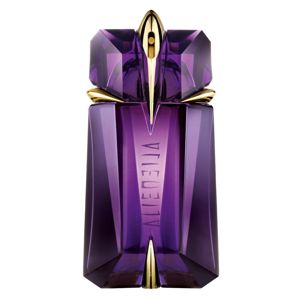 Thierry Mugler Alien Eau de Parfum purple bottle on white background