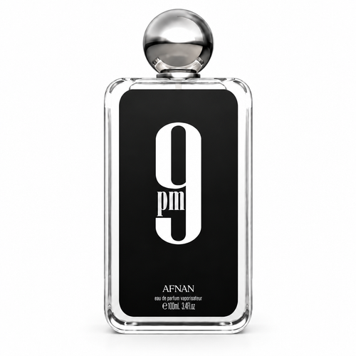 Afnan 9PM bottle closely framed and centered on white