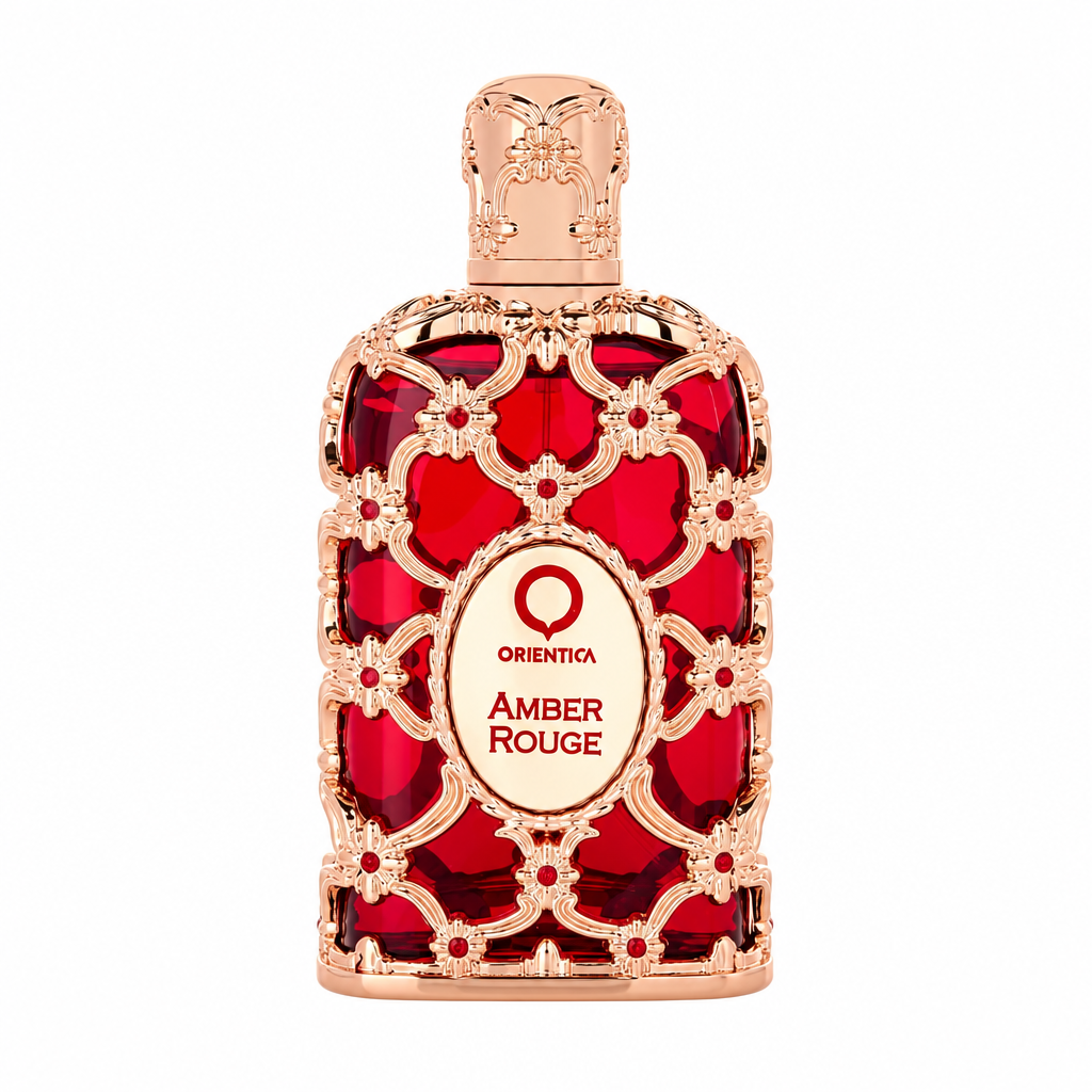 Orientica Amber Rouge fragrance bottle on a white background