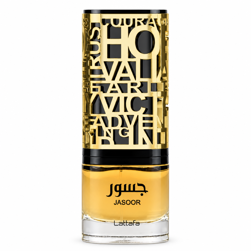 Lattafa Jasoor fragrance bottle on a white background.