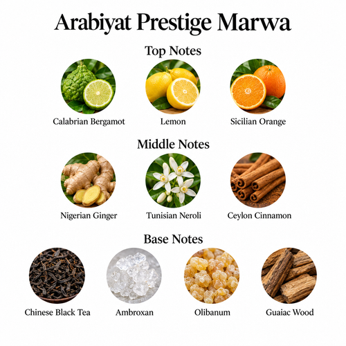 Arabiyat Prestige Marwa top, middle and base fragrance notes