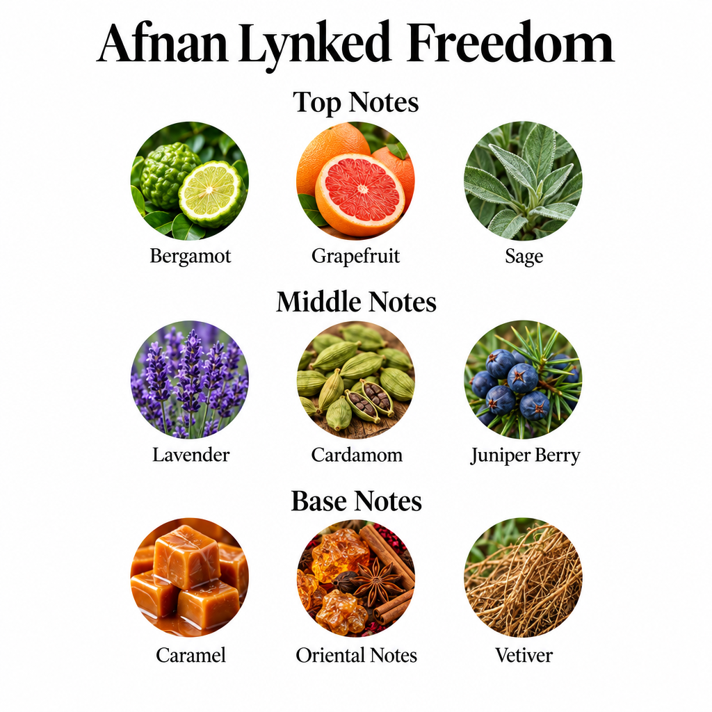 Afnan Lynked Freedom top, middle and base fragrance notes