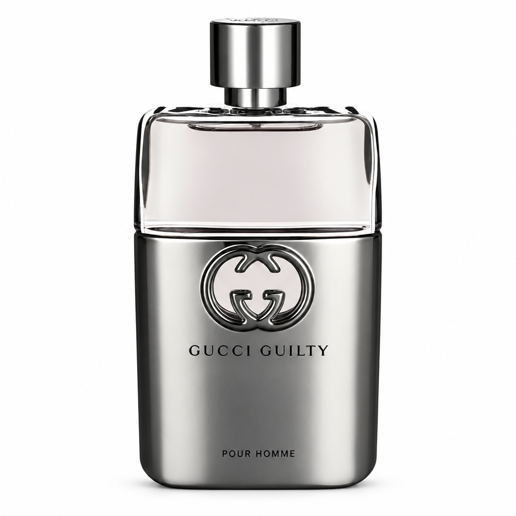 Gucci Guilty Pour Homme bottle close-up on a pure white background