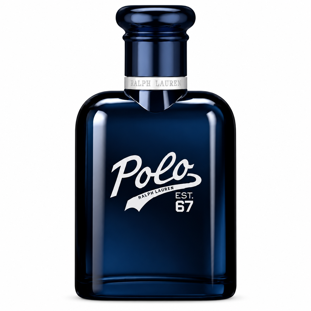 Ralph Lauren Polo 67 EDT navy fragrance bottle on a white background.