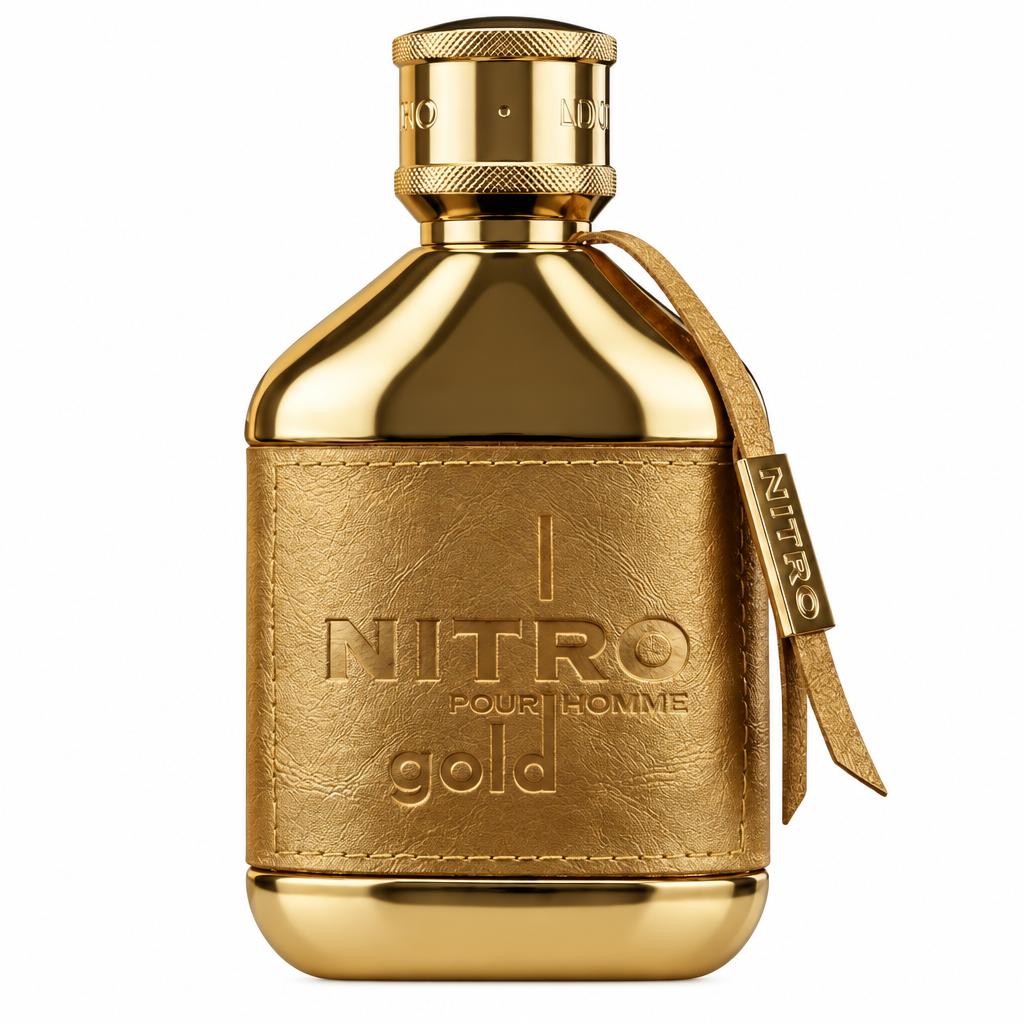 Dumont Nitro Gold bottle centered on a white background