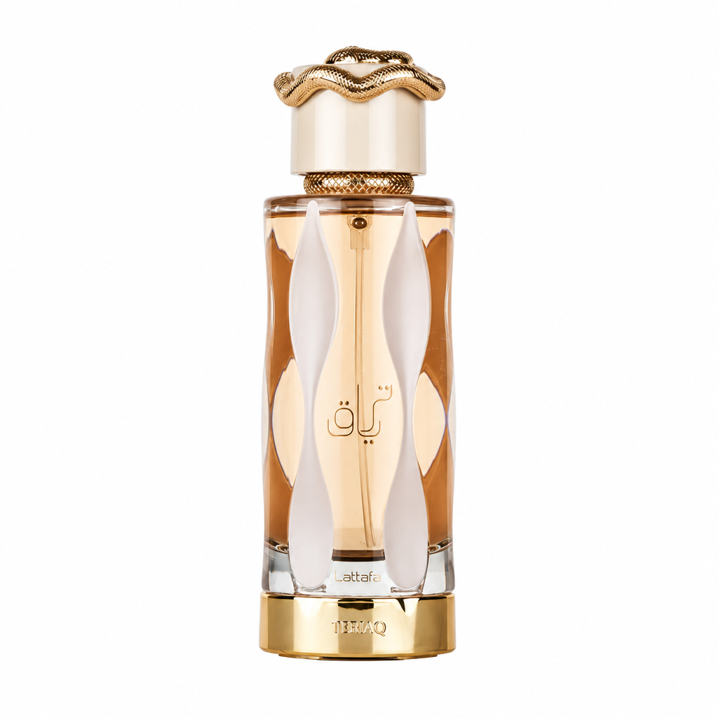 Lattafa Teriaq fragrance bottle centered on a white background
