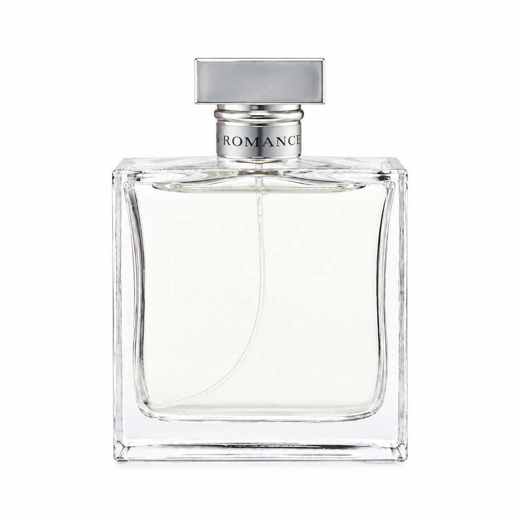 Ralph Lauren Romance fragrance bottle centered on a white background