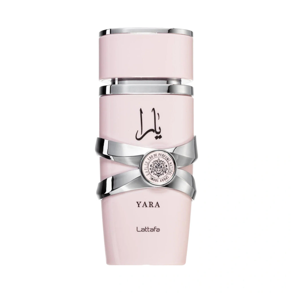 Lattafa Yara original pale pink bottle on a white background